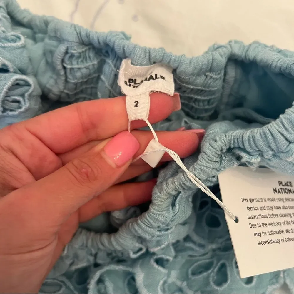 PLACE NATIONALE Top & Smocked Mini Skirt Two Piece Set Baby Blue - Picture 7 of 7